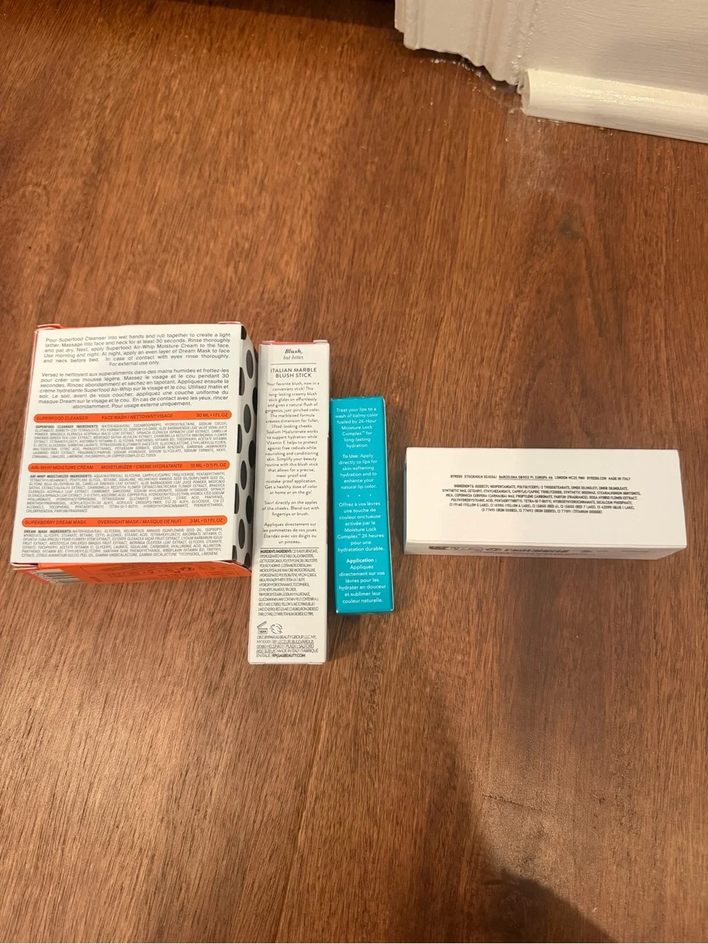 Youth to the people set, Laura Geller blush, lippy, thrive lippy, Byeredo red li